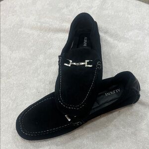 Alfani Black Suede Slip-On Loafers with Silver Bit
